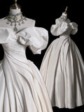Modest Ball Gown Off The Shoulder White Satin Wedding Dress Long Fairytale Autumn Wedding Dresses HZ0311