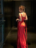 Elegant Mermaid Spaghetti Straps Red Satin Sleeveless Long Prom Dresses 16th Nigh Party Birthday Outfits HZ0311