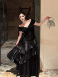 Classy Mermaid Off The Shoulder Black With Short Sleeves Floor Length Pleated Prom Dress Graduation 20th Birthday Outfits HZ0311