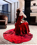 Modest Mermaid Spaghetti Straps Burgundy Wine Red Long Prom Dresses High School Teens Graduation Dance Dress 20th Birthday Outfits HZ0311