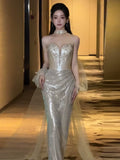 Sexy Mermaid Sweetheart Sequins Champagne Long Formal Prom Dresses Dance Night Outfits Party Gowns HZ0311