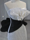 Elegant Mermaid Strapless White Sequins Prom Dresses Inspiration Long Party Evening Dress 19th Birthday Outfits HZ0311