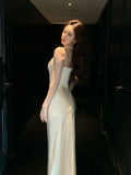 Elegant Mermaid Spaghetti Straps Ivory Satin Ankle Length Prom Dresses 17th Nigh Party Birthday Outfits HZ0311