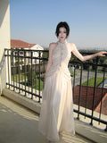 Elegant Mermaid Halter Pink Chiffon With Pleated Sleeveless Long Prom Dresses 16th Nigh Party Birthday Outfits HZ0311