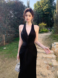 Elegant Mermaid Halter Black Sleeveless Backless Prom Dresses 16th Nigh Party Birthday Outfits HZ0311