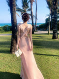 Simple A line V Neckline Chiffon Coral Pink Prom Dresses Long 16th Birthday Outfits HZ0311