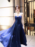 Sexy A line Spaghetti Straps Royal Blue Satin Long Prom Dresses Wedding Guest Dress 20th Birthday Outfits HZ0311