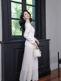 Simple A Line Square Neck Drop Waist White Chiffon Mid Length Prom Dress Aesthetic Graduation Evening Outfits HZ0311