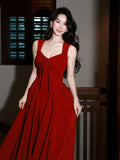 Simple A Line Square Neck Red Chiffon Mid Length Prom Dress Aesthetic Graduation Evening Outfits HZ0311