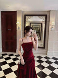 Modest Mermaid Spaghetti Straps Burgundy Velvet Long Prom Dresses Wedding Guest Dress 20th Birthday Outfits HZ0311