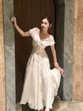 Simple A Line Off The Shoulder White Lace Mid Length Prom Dress Aesthetic Graduation Evening Outfits HZ0311