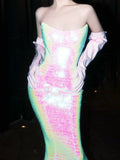 Sparkly Mermaid Evening Dress Strapless Sequins Prom Dress Long Party Dress 21st Birthday Outfits HZ0311