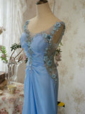 Vintage 90s Mermaid V Neck Chiffon Blue Long Prom Dresses Inspiration Party Retro Evening Dress 21st Birthday Outfits HZ0311