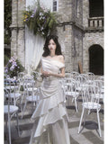 Simple A Line Off The Shoulder White Satin Floor Length Prom Dresses Aesthetic Graduation Birthday Outfits HZ0311