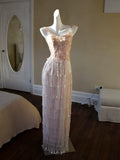 Glittery Sheath Spaghetti Straps Pink Tassel Pink Prom Dresses Inspiration Long Party Evening Dress 20th Birthday Outfits HZ0311
