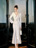 Sexy Mermaid V Neck Long Sleeves Ankle Length Prom Dresses Wedding Guest Dress 22th Birthday Outfits HZ0311