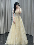 Classy A line Off The Shoulder With Cap Sleeves Sequins Long Formal Prom Dresses Dance Night Outfits Party Gowns HZ0311