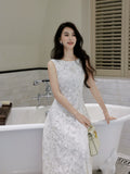 Chic A Line Bateau Neck White Lace Mid Length Prom Dresses Aesthetic Graduation Birthday Outfits HZ0311