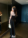 Modest Mermaid Halter Black Long Prom Dresses Wedding Guest Dress 20th Birthday Outfits HZ0311