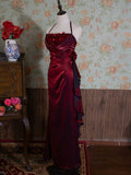 Vintage 90s A Line Halter Floral Neck Long Prom Dresses Inspiration Party Retro Evening Dress 21st Birthday Outfits HZ0311