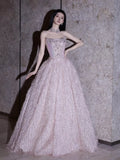 Princess Ball Gown Strapless Pink With Beads Prom Dresses Inspiration Long Party Night Gowns 18th Birthday Outfits HZ0311