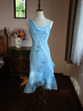 Vintage 1980s Mermaid Blue Knee Length Prom Dresses With Beads Inspiration Party Night Evening Dress 18th Birthday Outfits HZ0311