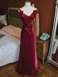 Vintage 1950s Mermaid V Neck Burgundy Prom Dresses Inspiration Long Party Evening Dress 18th Birthday Outfits HZ0311