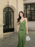 Modest Mermaid Halter Green Prom Dresses Wedding Guest Gown 18th Nigh Party Birthday Outfits HZ0311