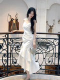 Modest Mermaid Square Neck White Satin Party Evening Night Dresses For Women Inspiration Long 18th Birthday Outfits HZ0311
