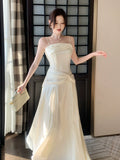 Elegant A line Spaghetti Straps Ivory With Pleated Sleeveless Long Prom Dresses 16th Nigh Party Birthday Outfits HZ0311