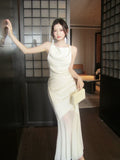 Elegant Mermaid Cowl Neck Satin Ankle Length Satin Prom Dresses Long 16th Nigh Party Birthday Outfits HZ0311