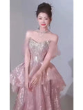 Sparkly A Line 2026 Strapless Pink Sequins Prom Dresses Inspiration Long Party Night Evening Gowns 19th Birthday Outfits HZ0311