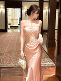 Modest Mermaid Spaghetti Straps Pink Ruffles Long Prom Dresses Wedding Guest Dress 20th Birthday Outfits HZ0311