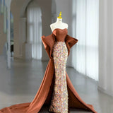 Modest Mermaid Strapless Floral Sequins Brown Prom Dresses Inspiration Long Party Night Evening Dress 19th Birthday Outfits HZ0311
