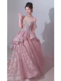 Sparkly A Line 2026 Strapless Pink Sequins Prom Dresses Inspiration Long Party Night Evening Gowns 19th Birthday Outfits HZ0311