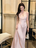 Sexy A line Scoop Neck Pink Satin Prom Dresses Wedding Guest Dress 20th Birthday Outfits HZ0311