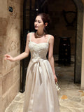 Modest A line Sweetheart Ivory Satin Lace Prom Dresses Wedding Guest Dress 20th Party Birthday Outfits HZ0311
