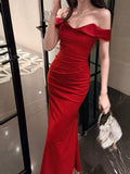 Elegant Mermaid Off The Shoulder Red Long Prom Dresses 16th Nigh Party Birthday Outfits HZ0311