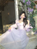 Modest A line Sweetheart Lilac Chiffon Ankle Length Long Sleeves Prom Dresses Wedding Guest Dress 20th Party Birthday Outfits HZ0311