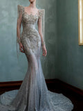 Sparkly Mermaid Sweetheart Sequins With Beads Long Sleeves Prom Dresses Inspiration Long Party Night Gowns 20th Birthday Outfits HZ0311