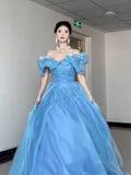 Princess Ball Gown Off The Shoulder Blue Prom Dresses Inspiration Long Party Night Gowns 20th Birthday Outfits HZ0311