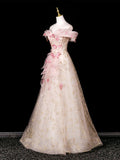Princess Ball Gown Off The Shoulder Tulle Pink Prom Dresses Inspiration Long Party Night Gowns 20th Birthday Outfits HZ0311
