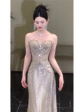 Sparkly A Line Strapless Sequins Prom Dresses Inspiration Long Party Night Gowns 19th Birthday Outfits HZ0311