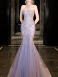 Modest Mermaid Strapless Lilac Sequins Prom Dresses Inspiration Long Party Evening Dress 21st Birthday Outfits HZ0311