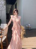 Simple A line V Neckline Chiffon Coral Pink Prom Dresses Long 16th Birthday Outfits HZ0311