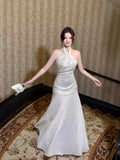 Elegant Mermaid Halter Ivory Ankle Length Prom Dresses 17th Nigh Party Birthday Outfits HZ0311