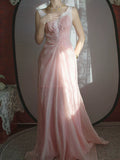 Vintage 1960s Mermaid V Neck Pink With Ruffles Lace Prom Dresses Inspiration Long Party Evening Dress 18th Birthday Outfits HZ0311