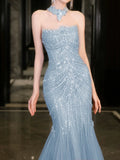 Modest Mermaid Strapless Lilac Sequins Prom Dresses Inspiration Long Party Evening Dress 21st Birthday Outfits HZ0311