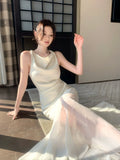 Elegant Mermaid Cowl Neck Satin Ankle Length Satin Prom Dresses Long 16th Nigh Party Birthday Outfits HZ0311