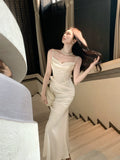 Modest Mermaid Spaghetti Straps Satin Ivory Prom Dresses Wedding Guest Gown 18th Nigh Party Birthday Outfits HZ0311